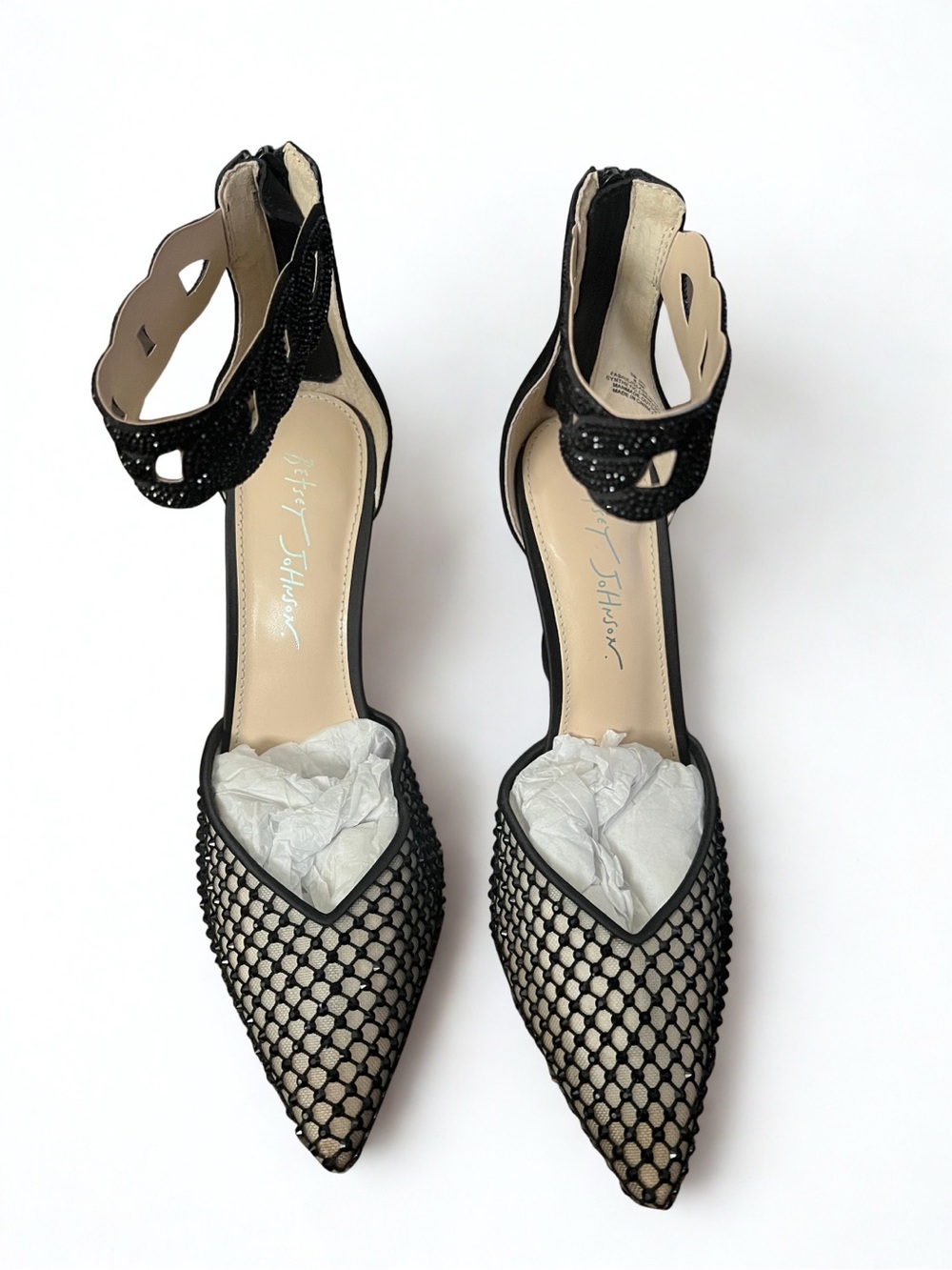 Betsey Johnson SB-JAD Mesh Beaded Mirror Heels Crystal Wedding Prom Shoes